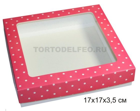 Коробочка для пряников 17*17*3,5см розовая в точку