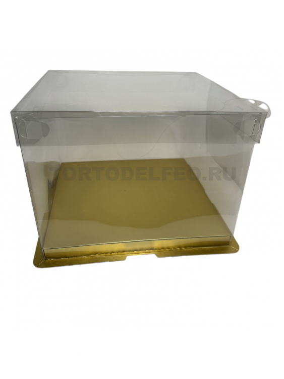 Коробка прозрачная подарочная для тортов золотая 26*26*24см